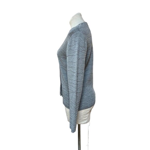 Women's Cardigan Sorrisi de Lana Italy Merino Wool Gray Asymmetrical Knit V Neck - Picture 4 of 8